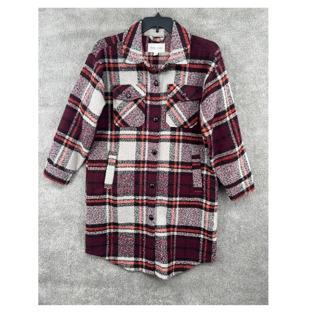 Tribal Jeans Women's Oversized Plaid Shacket Longline Button Front Size‎ L Cozy